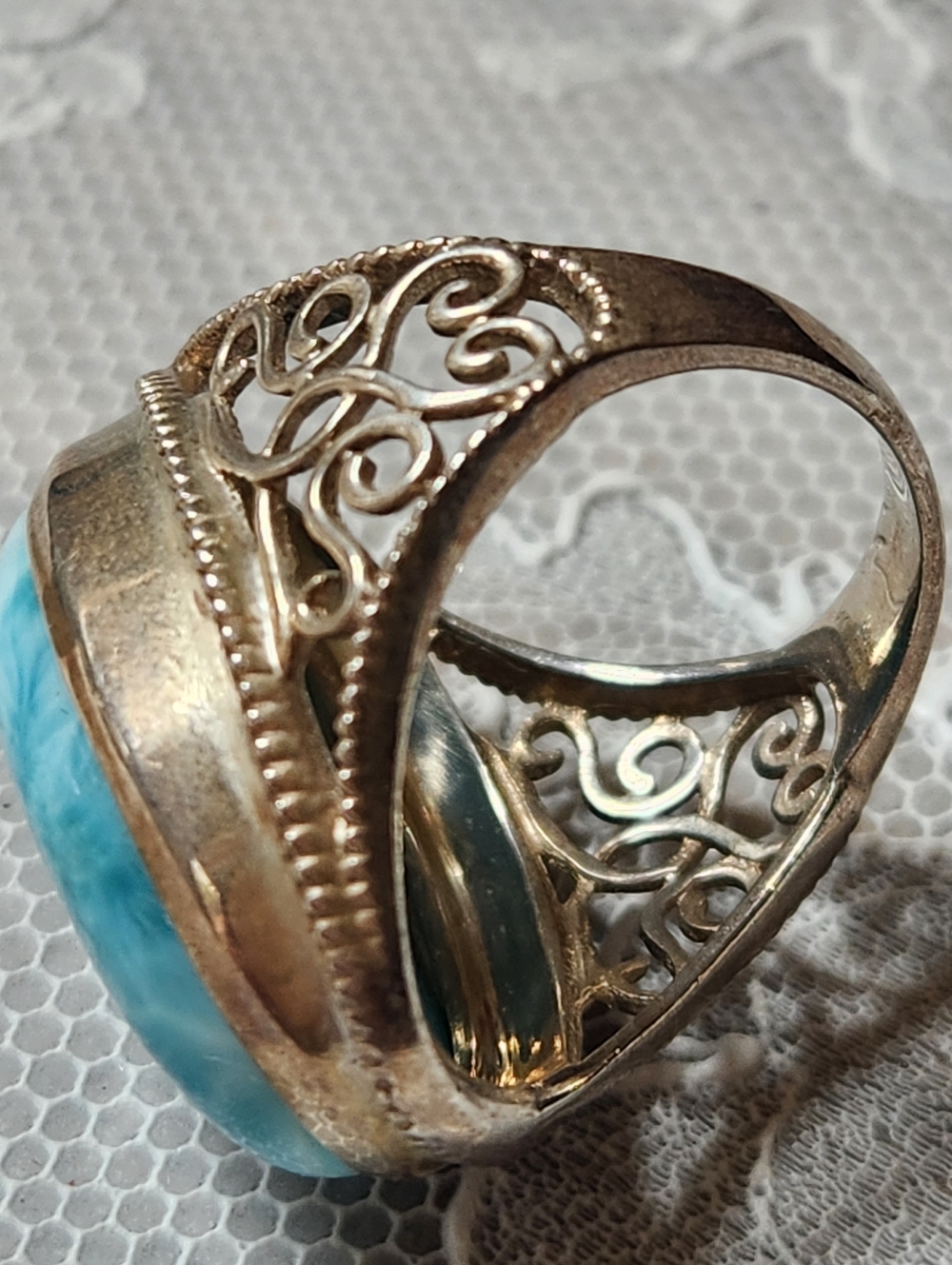 Blue Larimar Sterling Silver Large Oval Statement Ring SIZE 8 - Picture 7 of 14